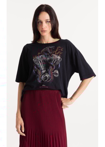 Blusa Gaze Flame Snake Engine Loose Preto