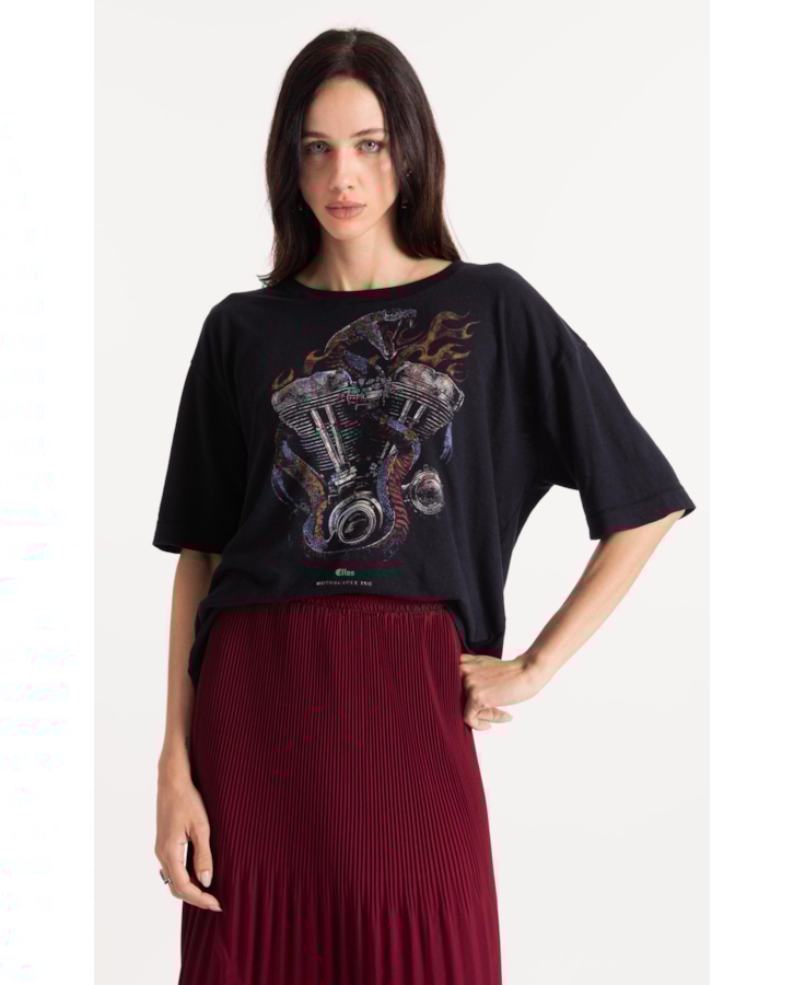 Blusa Gaze Flame Snake Engine Loose Preto