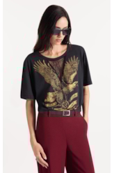 Blusa Gaze Lace Águia Oversized Preto