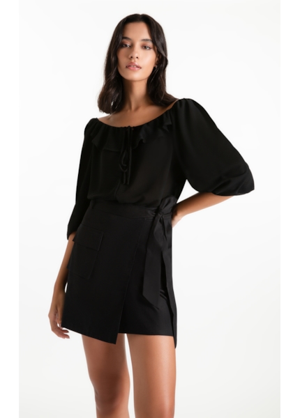 Blusa Georgette Ruffle Preto