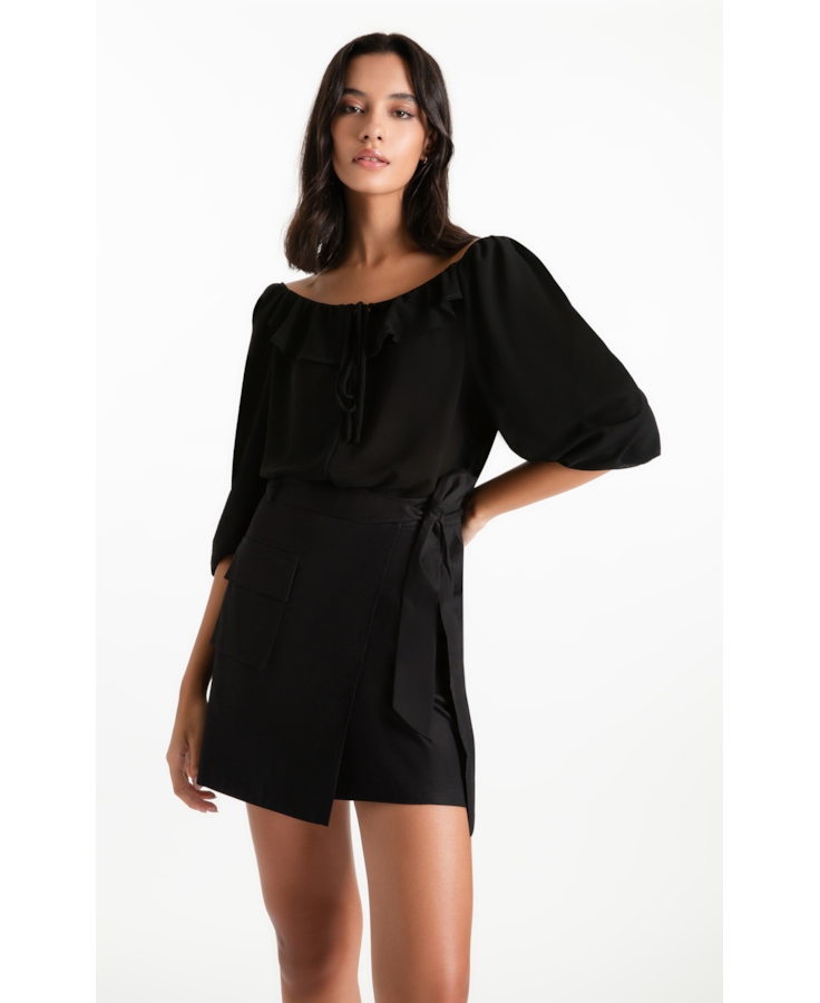 Blusa Georgette Ruffle Preto