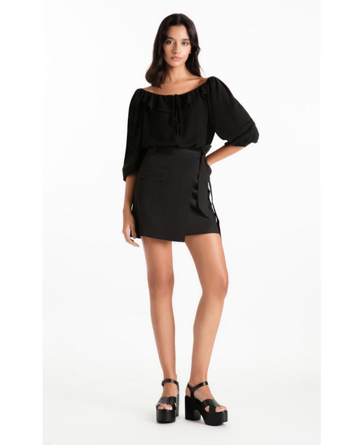 Blusa Georgette Ruffle Preto