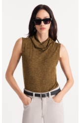 Blusa Jackie High Collar Sleevless Verde Militar