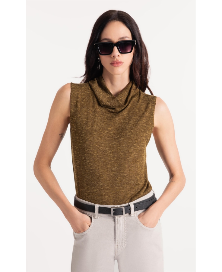 Blusa Jackie High Collar Sleevless Verde Militar