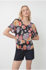 Blusa Jersey Fine Flower Power Oversize Padrao 1 - Est.Preto
