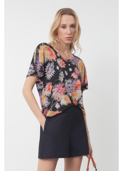 Blusa Jersey Fine Flower Power Oversize Padrao 1 - Est.Preto