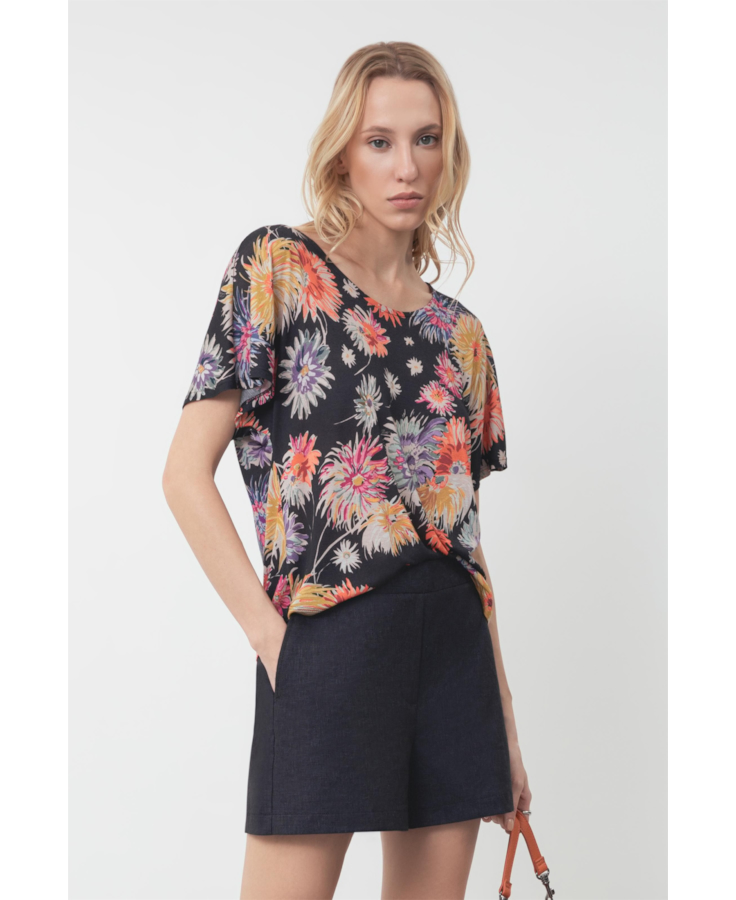 Blusa Jersey Fine Flower Power Oversize Padrao 1 - Est.Preto