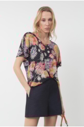 Blusa Jersey Fine Flower Power Oversize Padrao 1 - Est.Preto