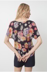Blusa Jersey Fine Flower Power Oversize Padrao 1 - Est.Preto
