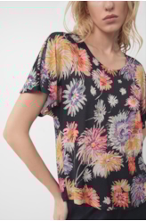 Blusa Jersey Fine Flower Power Oversize Padrao 1 - Est.Preto