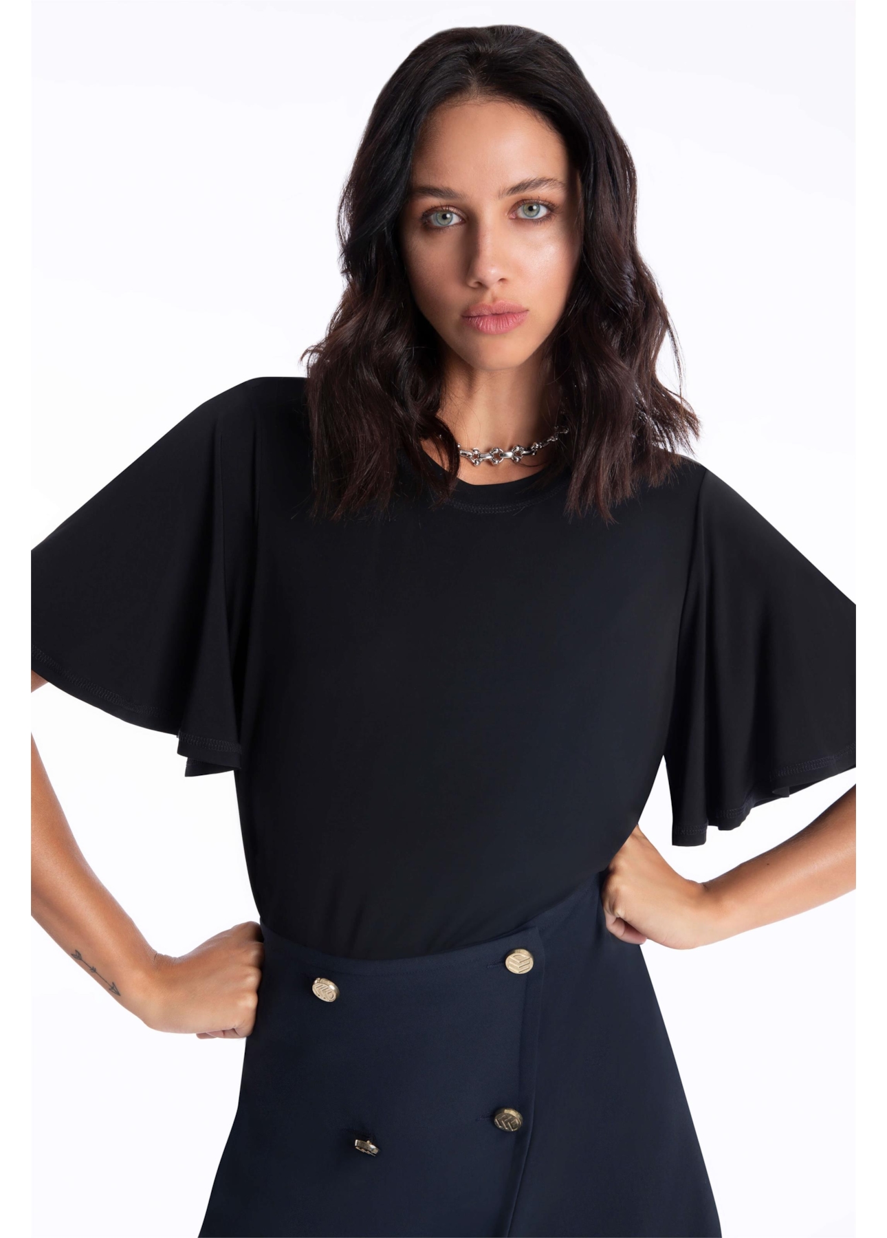 Blusa Jersey Gloss Ruffle Preto