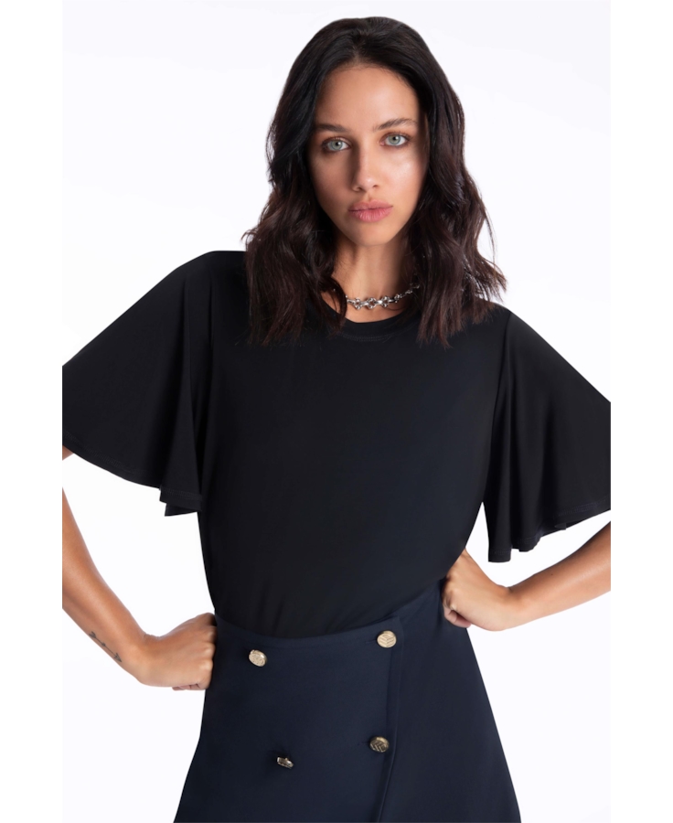 Blusa Jersey Gloss Ruffle Preto