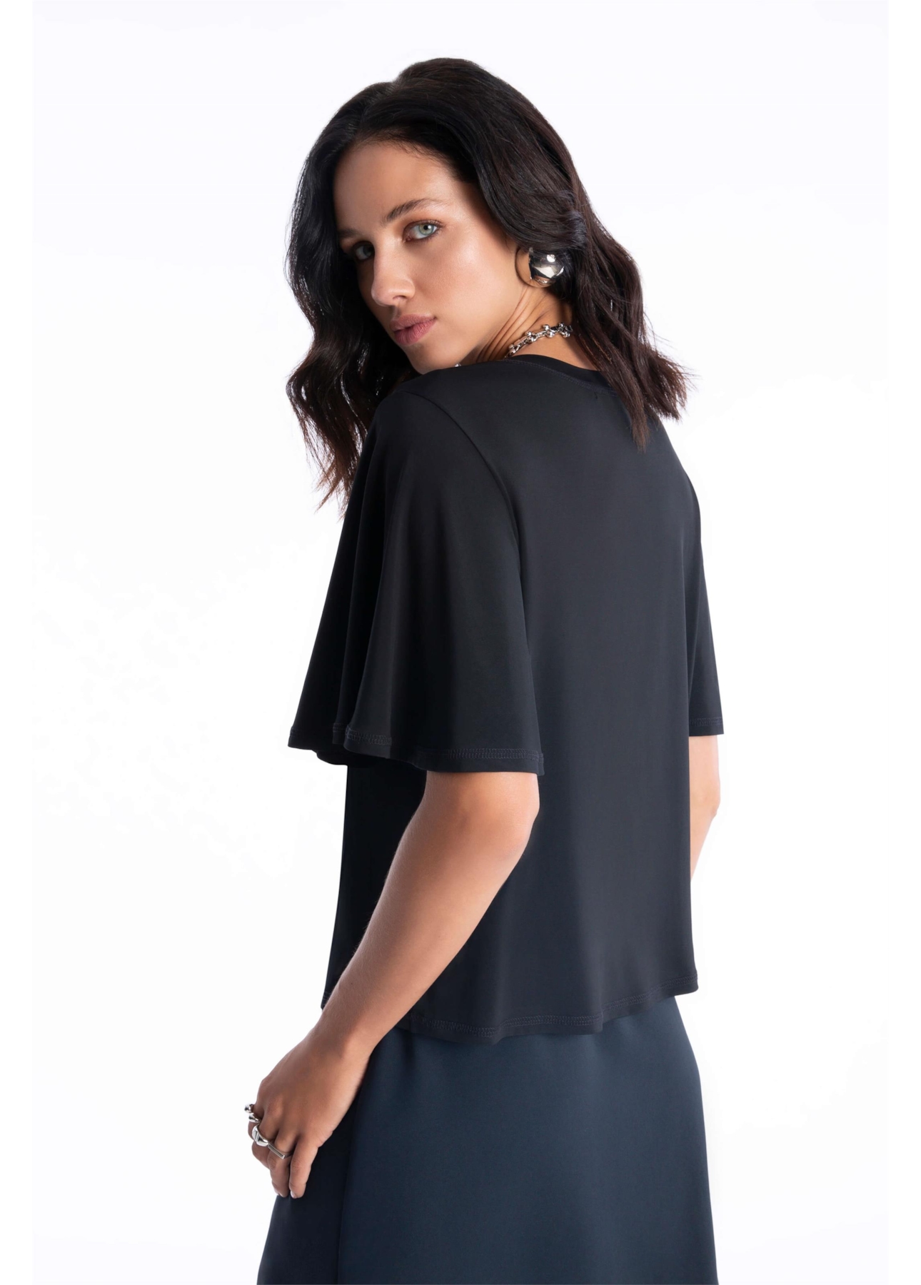 Blusa Jersey Gloss Ruffle Preto