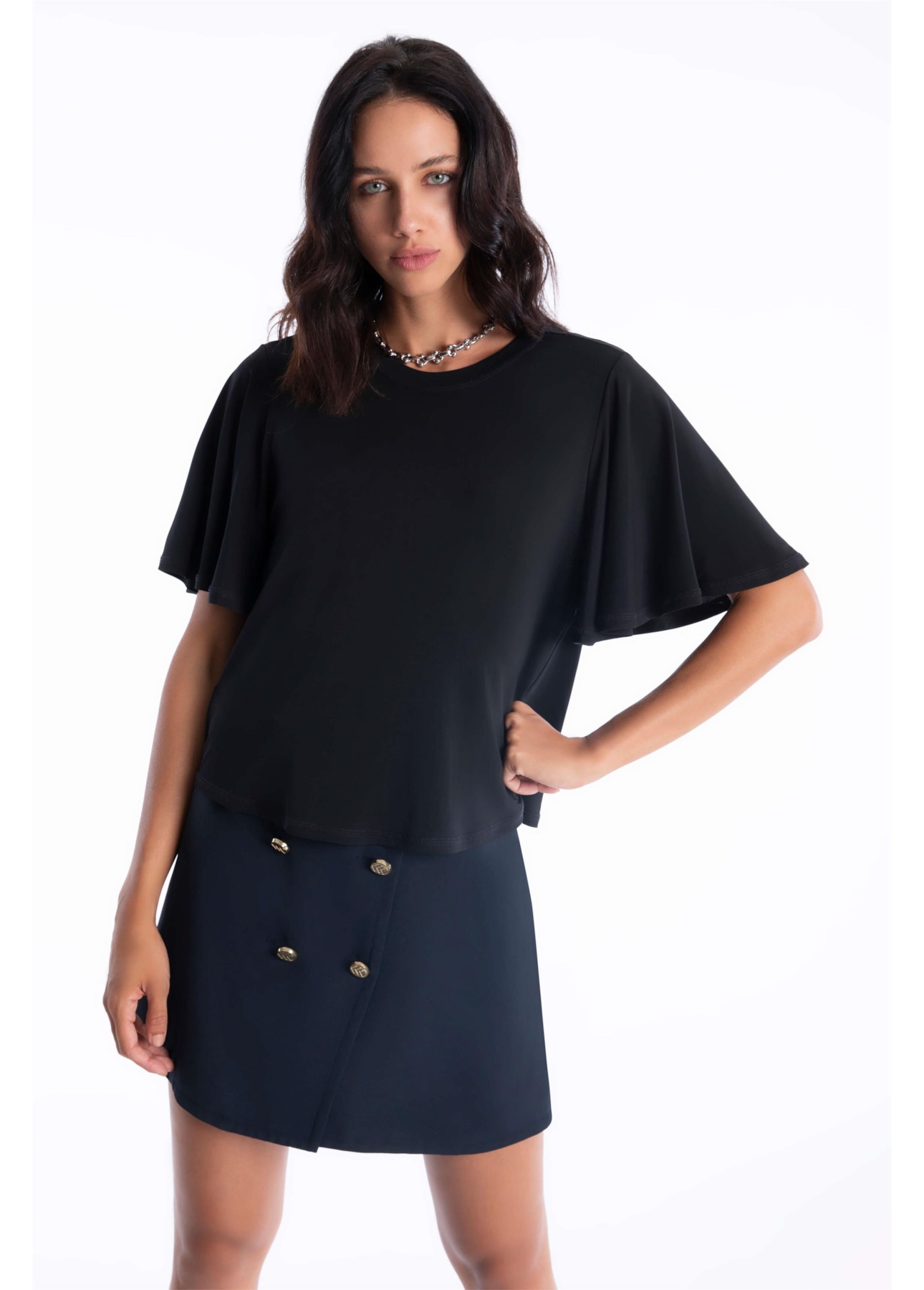 Blusa Jersey Gloss Ruffle Preto