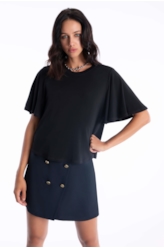 Blusa Jersey Gloss Ruffle Preto