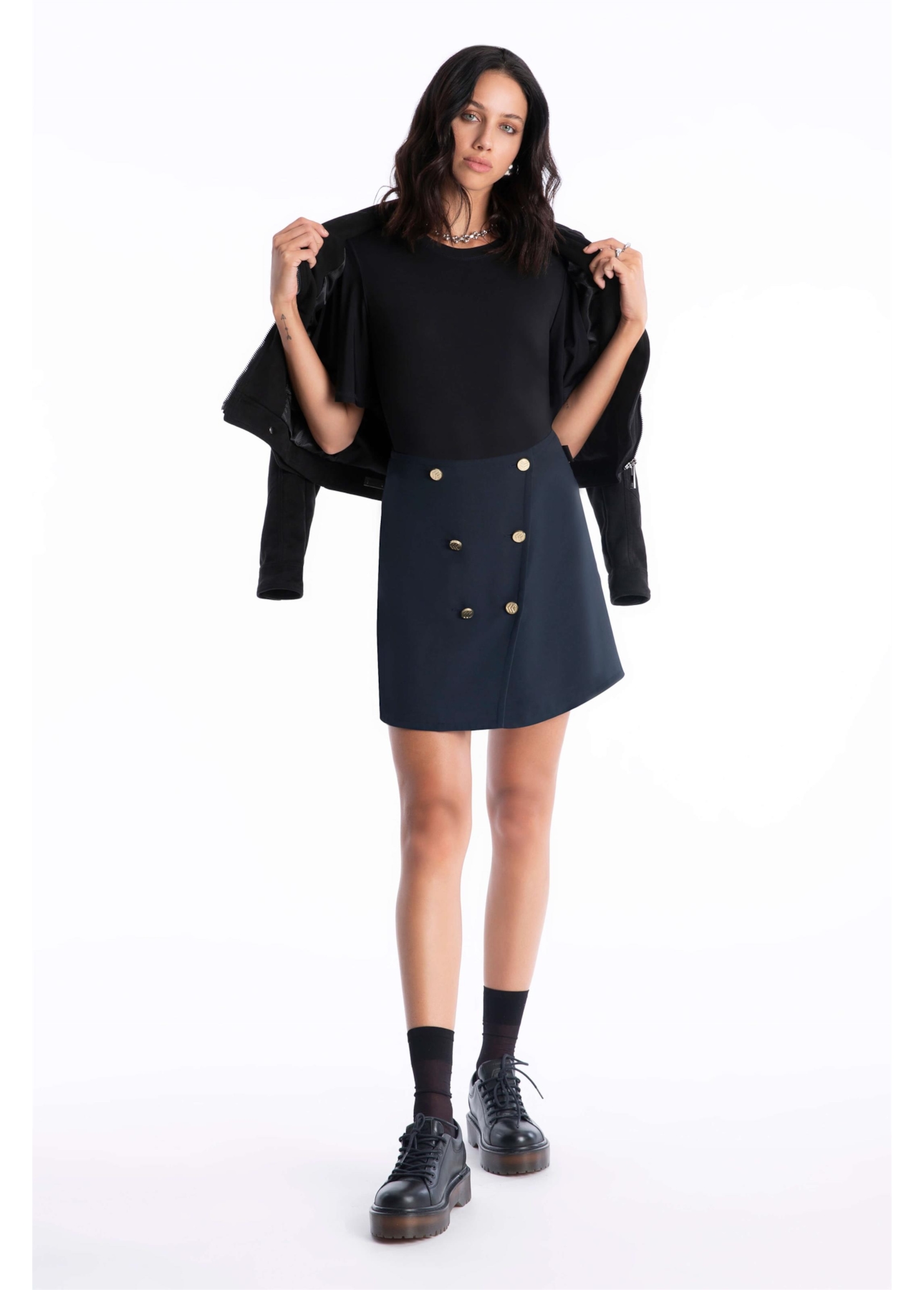 Blusa Jersey Gloss Ruffle Preto
