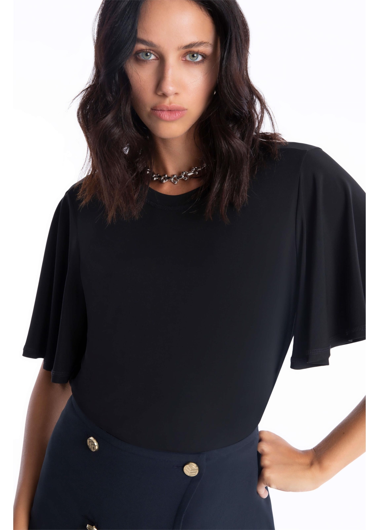 Blusa Jersey Gloss Ruffle Preto