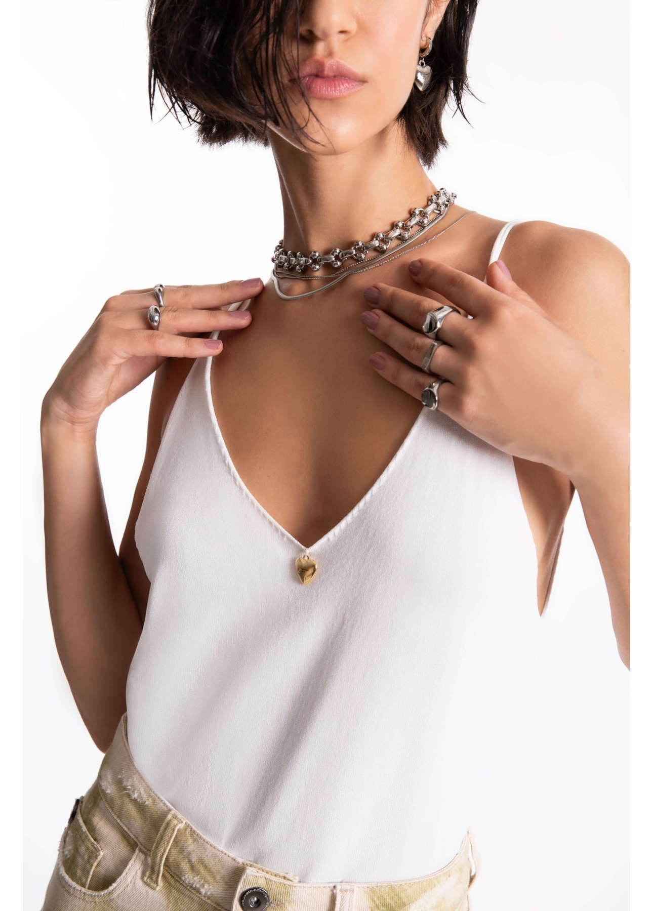 Blusa Jersey  Hearts Knit Branco