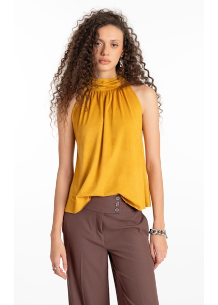 Blusa Jersey Leather Halter Mostarda
