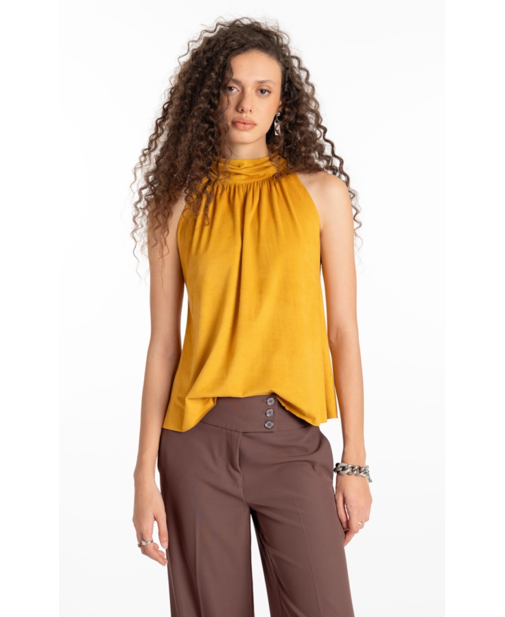 Blusa Jersey Leather Halter Mostarda