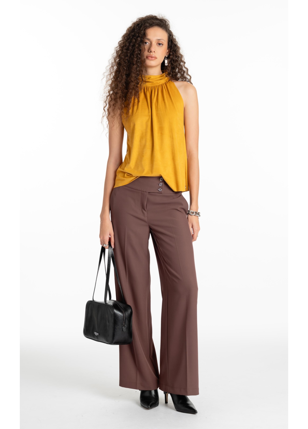Blusa Jersey Leather Halter Mostarda