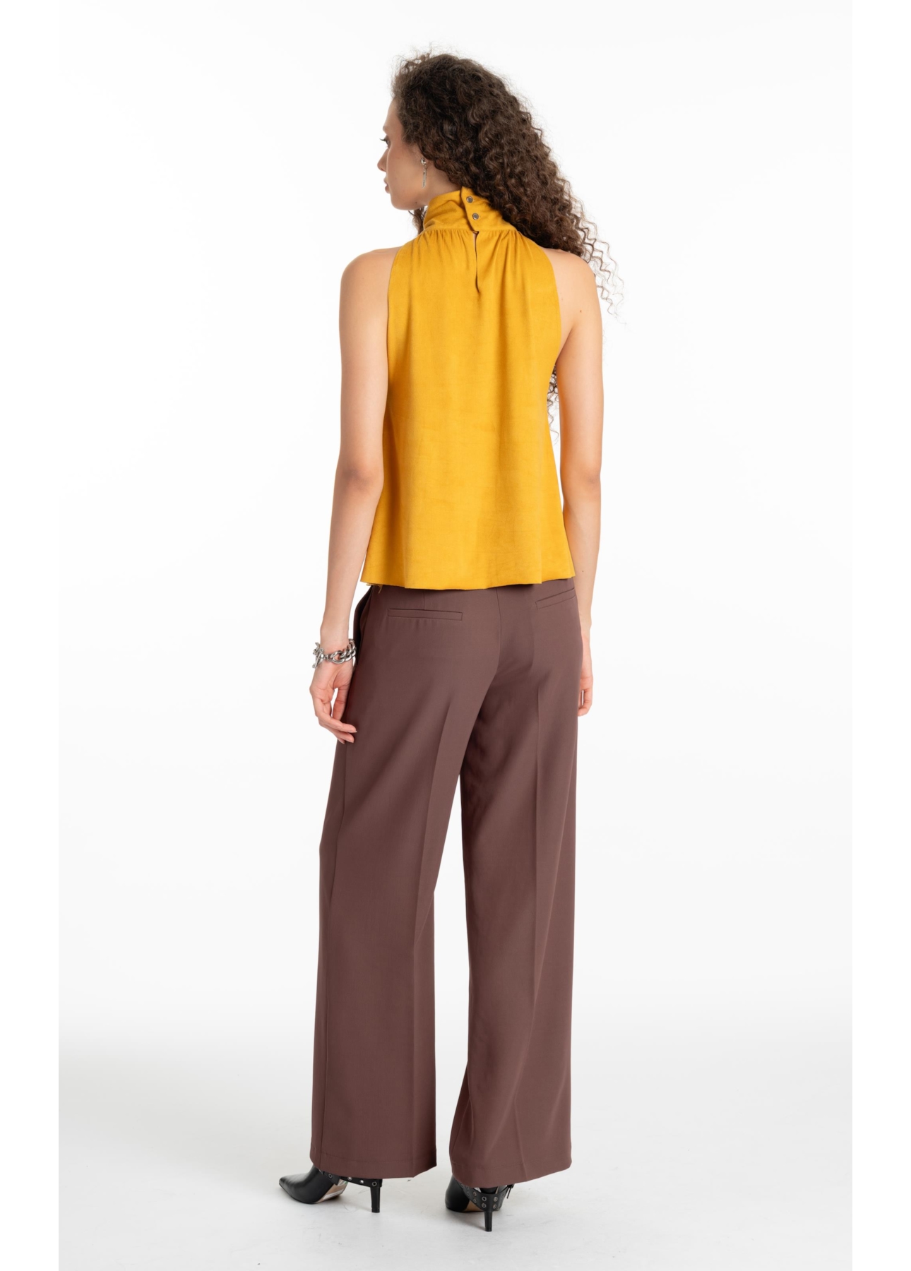 Blusa Jersey Leather Halter Mostarda
