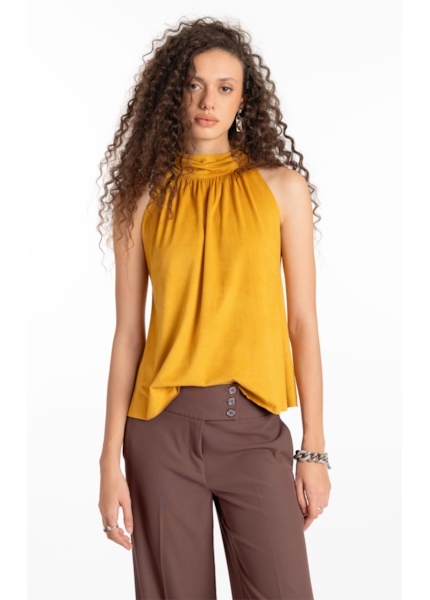Blusa Jersey Leather Halter Mostarda