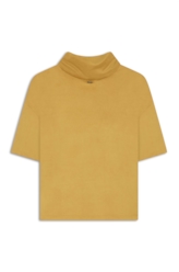 Blusa Jersey Leather High Collar Mostarda