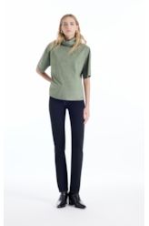 Blusa Jersey Leather High Collar Verde Oliva