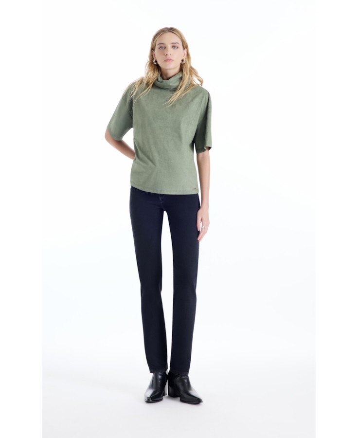 Blusa Jersey Leather High Collar Verde Oliva