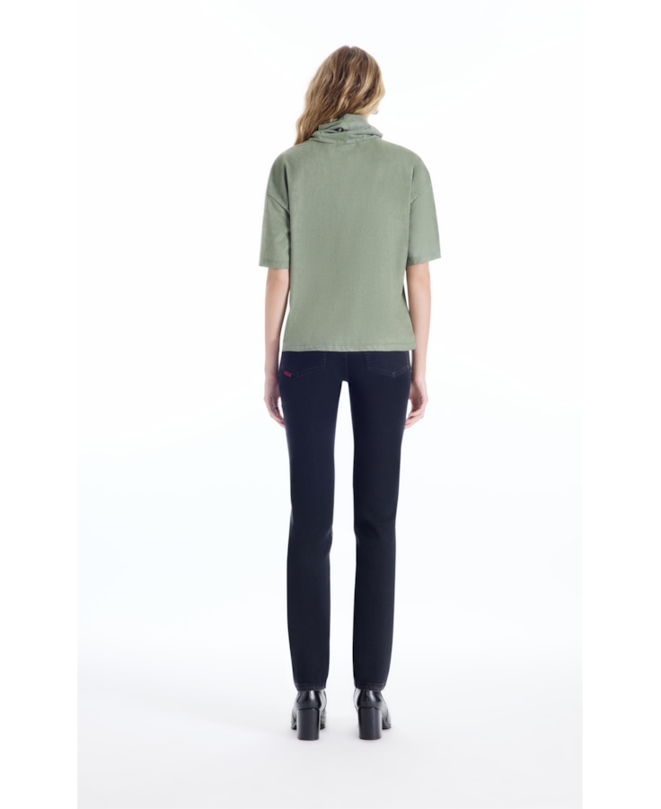 Blusa Jersey Leather High Collar Verde Oliva