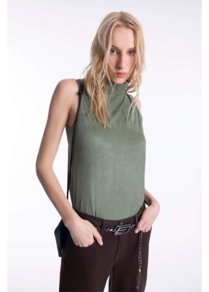 Blusa Jersey Leather Sleeveless Verde Oliva