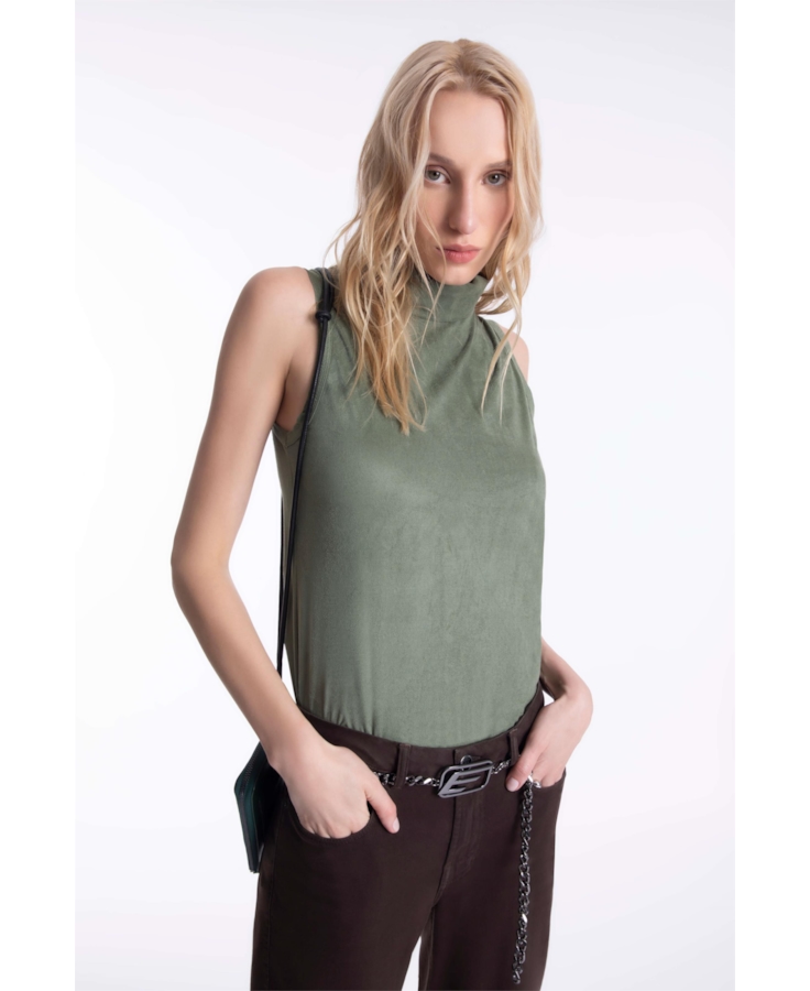 Blusa Jersey Leather Sleeveless Verde Oliva