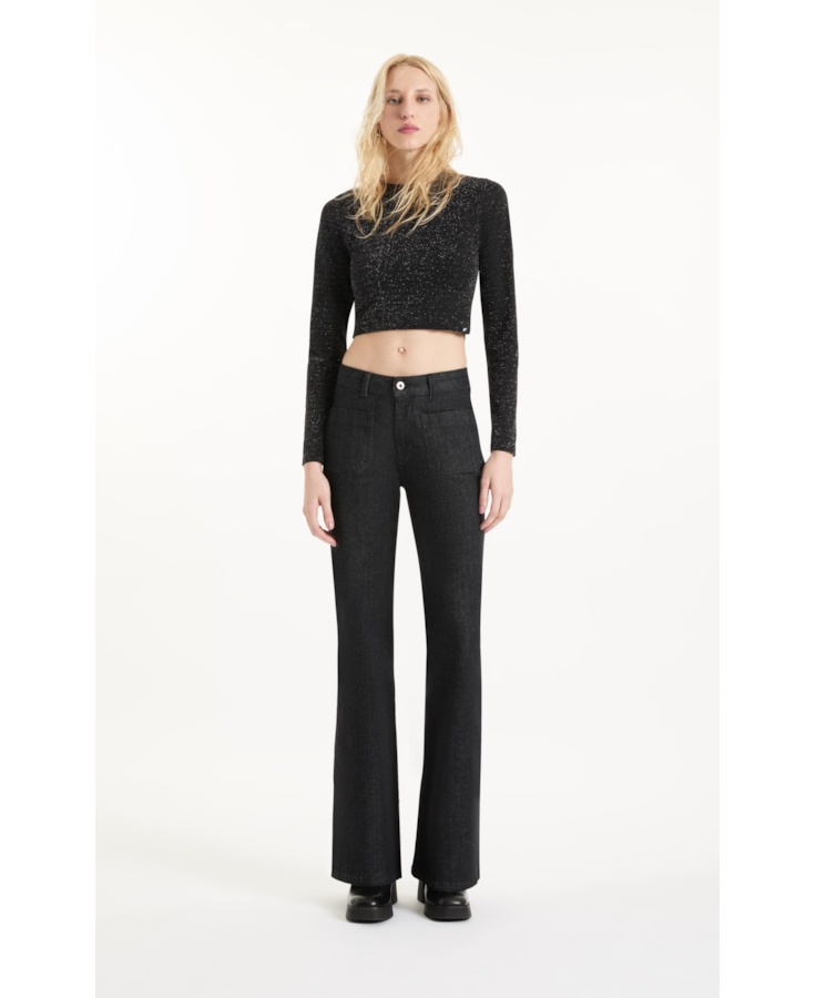 Blusa Jersey Shine Cropped Preto C/ Prata