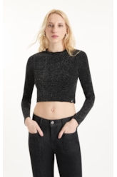 Blusa Jersey Shine Cropped Preto C/ Prata