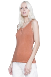 Blusa Jersey Tricot Botoes Sleeveless Terra