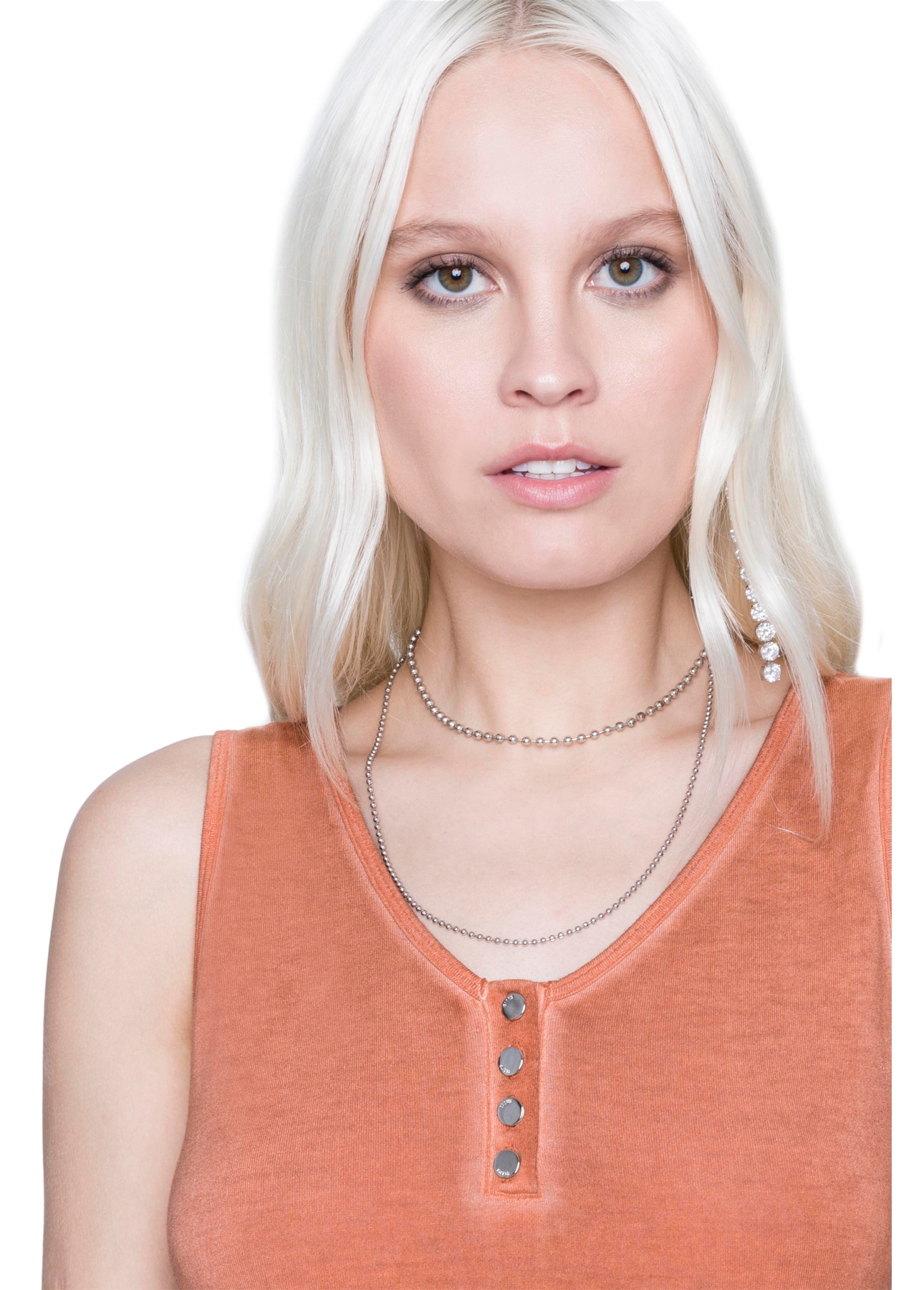 Blusa Jersey Tricot Botoes Sleeveless Terra
