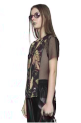 Blusa Jersey Tropical Night Mesh Preto