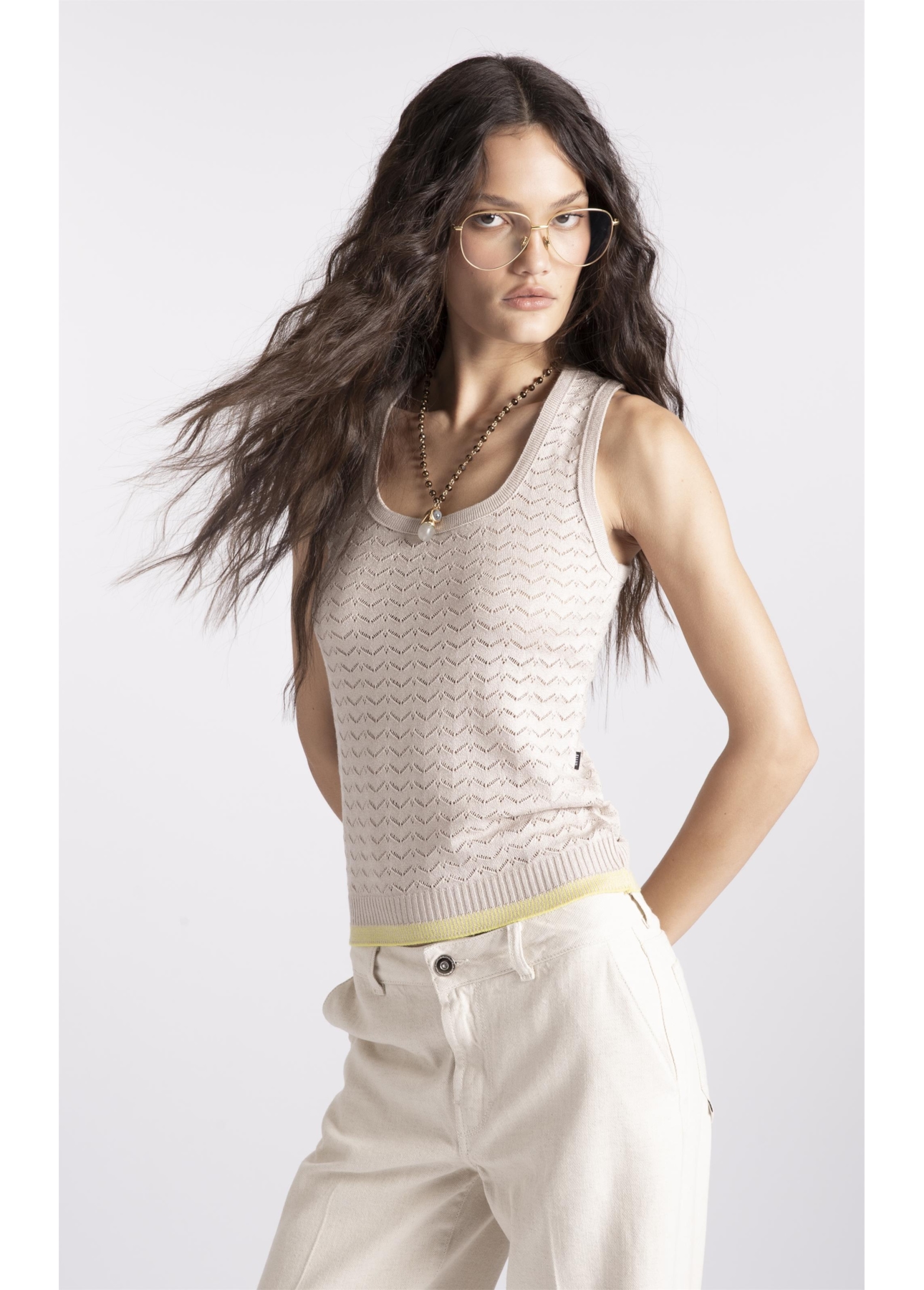 Blusa Knit Piping Natural