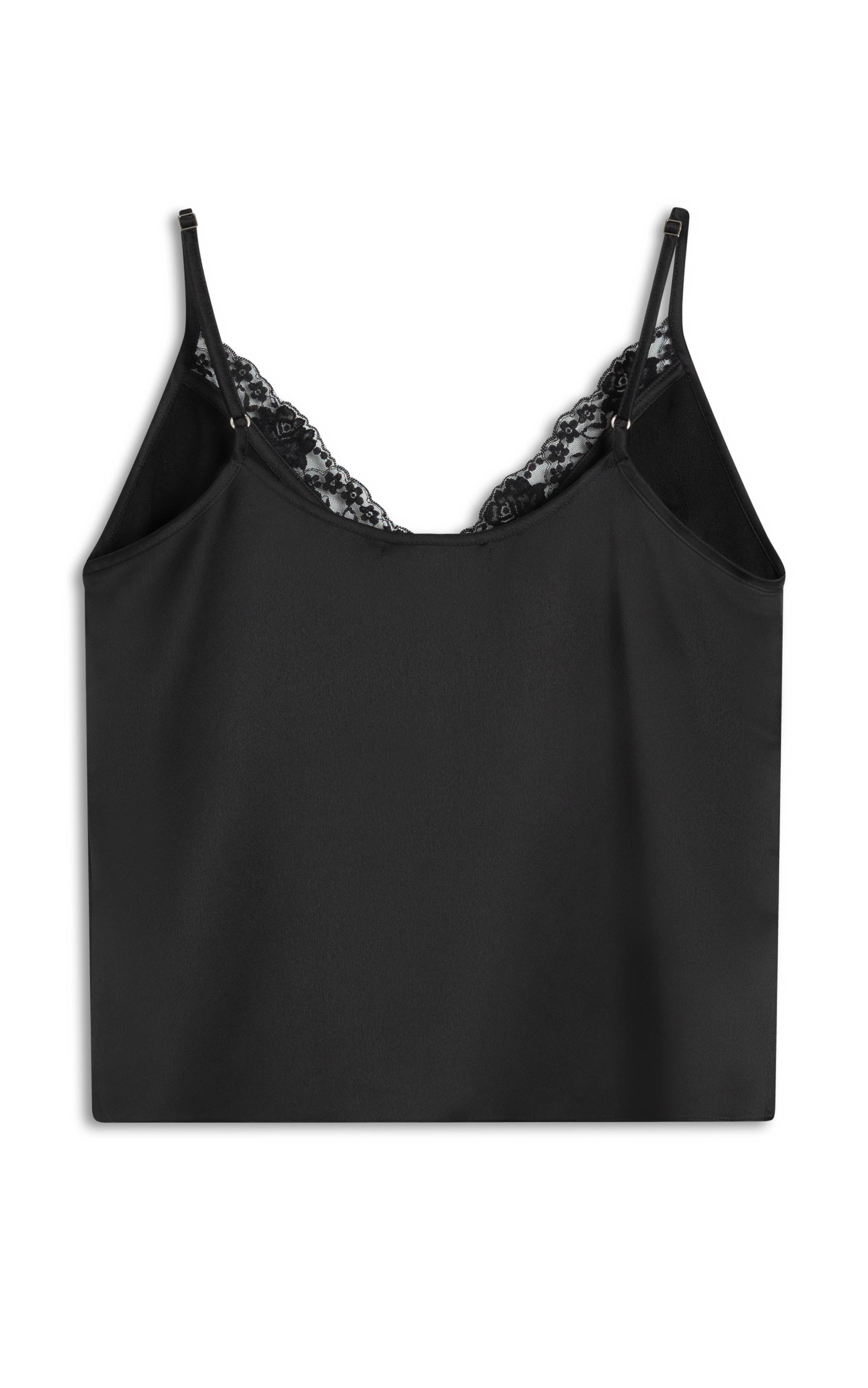 Blusa Lace Satin Strappy v Preto