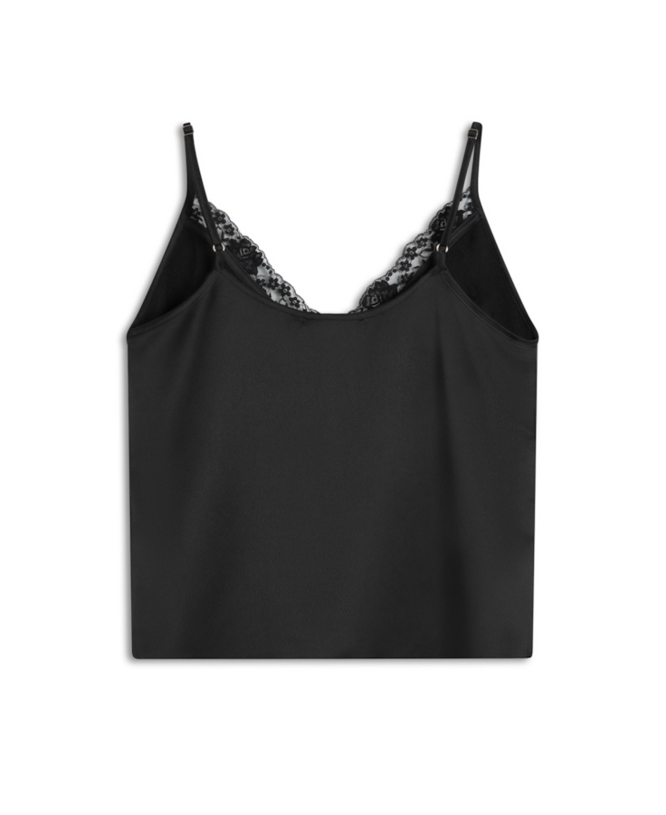 Blusa Lace Satin Strappy v Preto