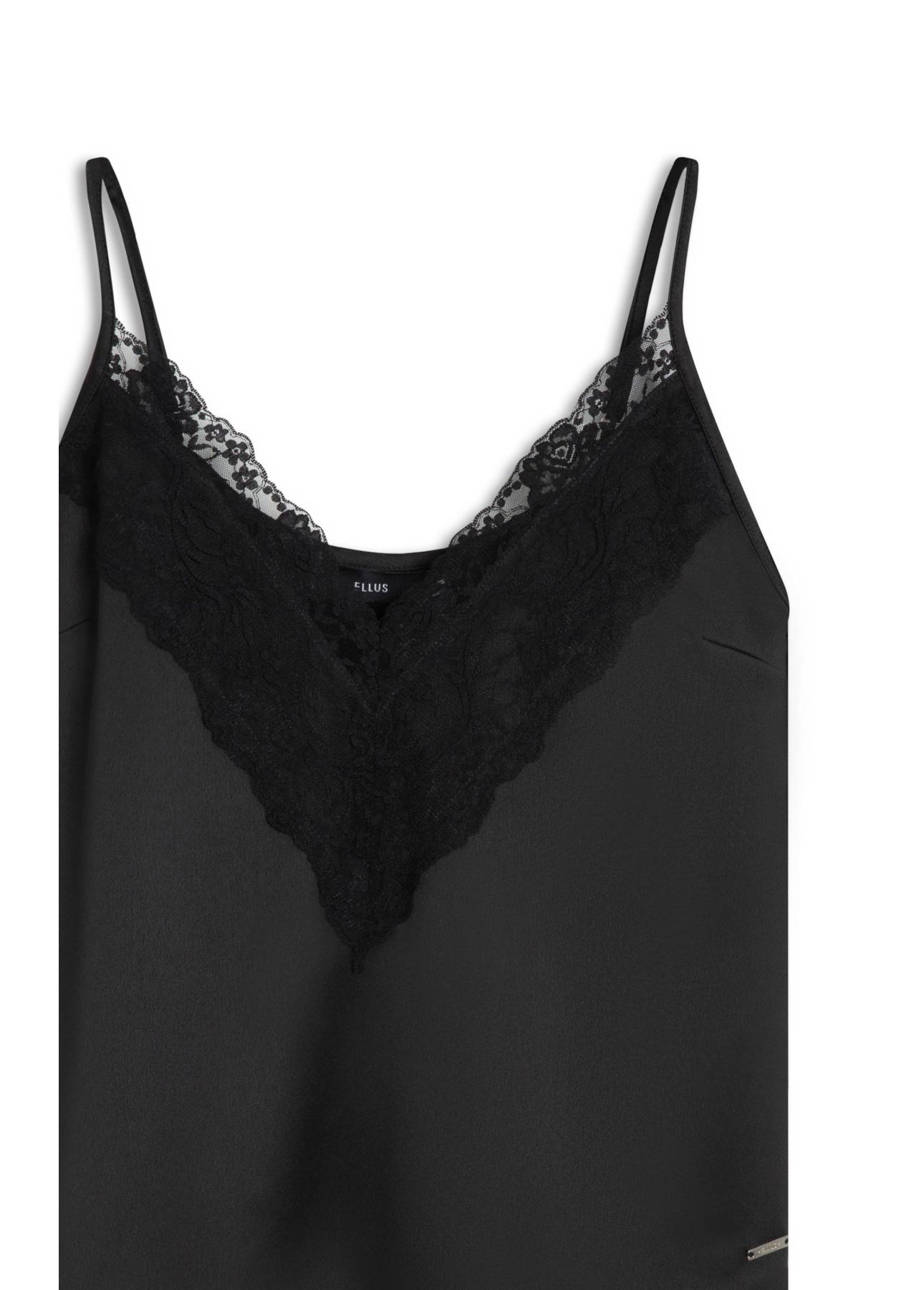 Blusa Lace Satin Strappy v Preto