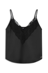 Blusa Lace Satin Strappy v Preto