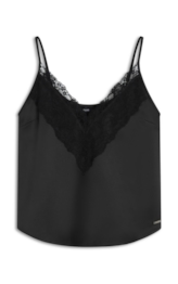 Blusa Lace Satin Strappy v Preto