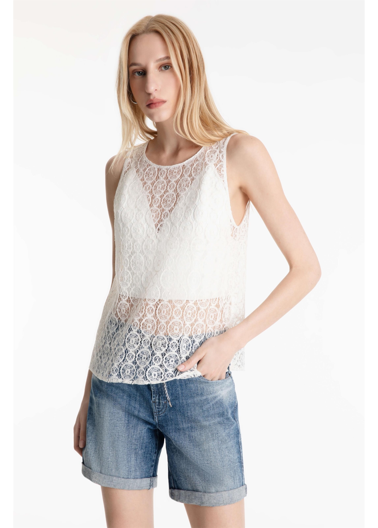 Blusa Lace Saturn Sleeveless Off White