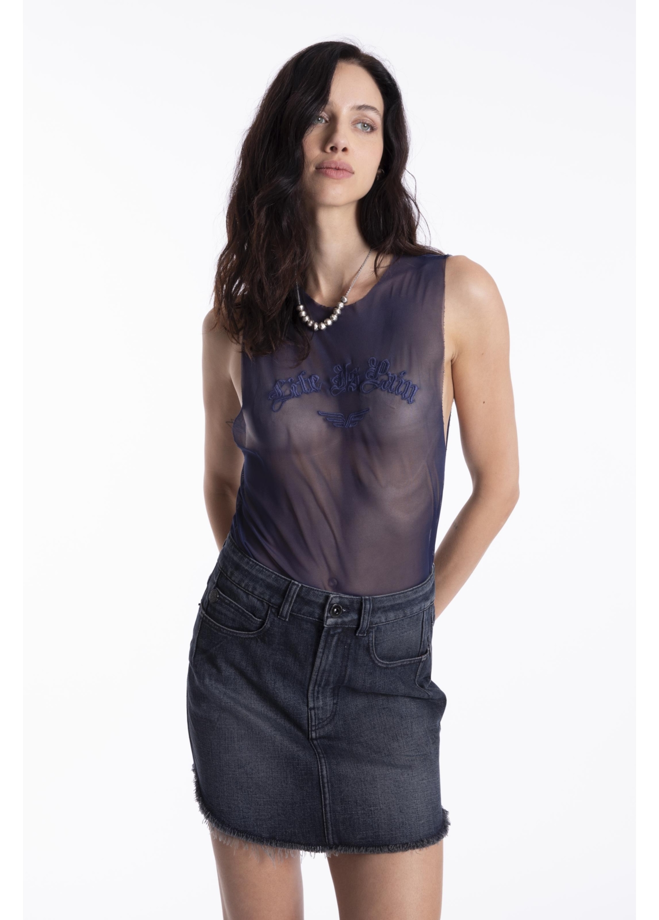 Blusa Life Is Pain Ellus Purple Blue