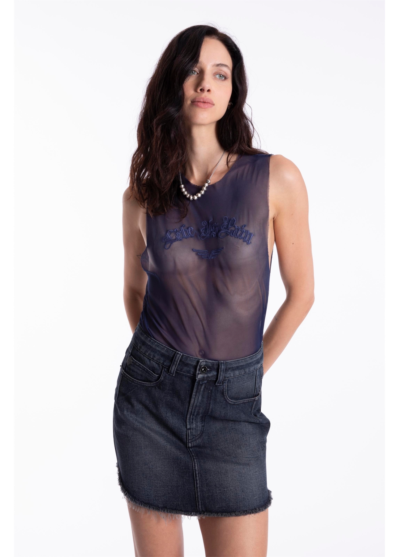 Blusa Life Is Pain Ellus Purple Blue