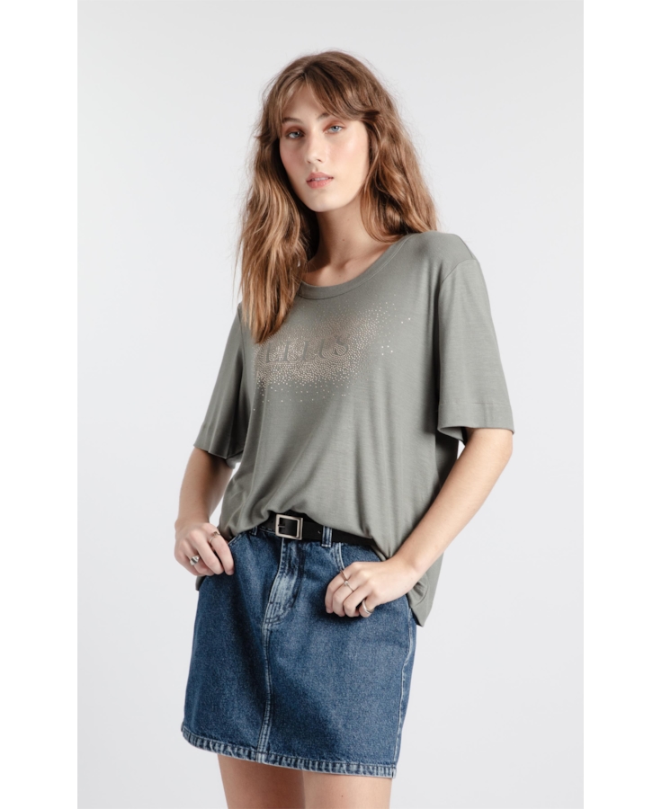 Blusa Light Rib Ellus Serifado Boxy Verde Army