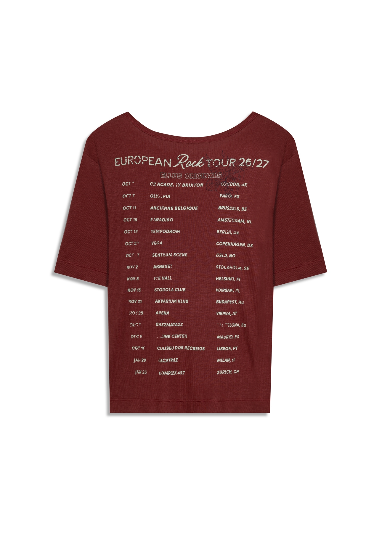 Blusa Light Rib Rock Tour Bordeaux