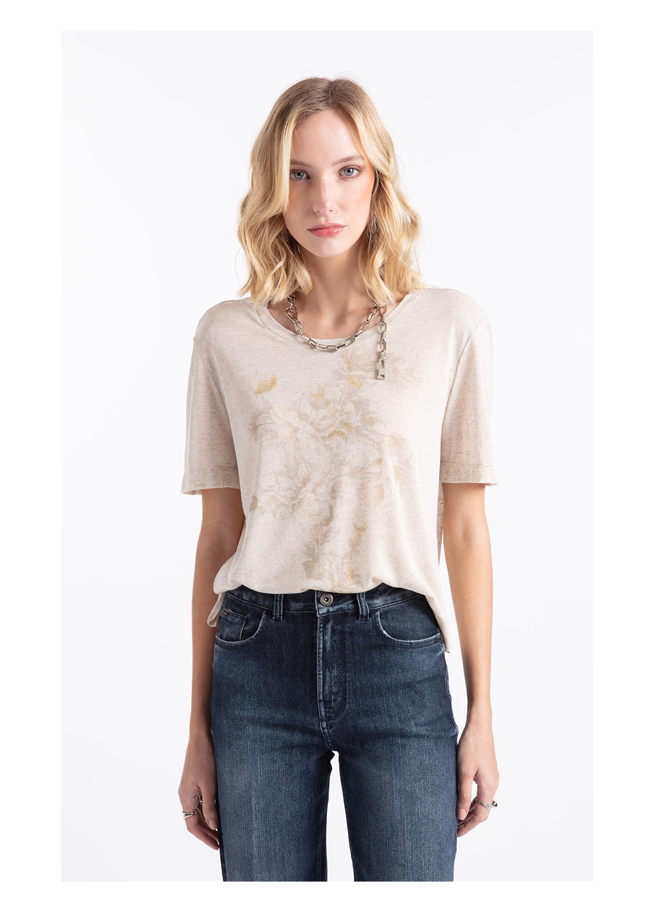 Blusa Linen Floral Bloom Natural